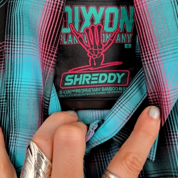 DIXXON Shreddy Bamboo Short Sleeve Plaid Button Up Blue, Pink - Picture 12 of 15